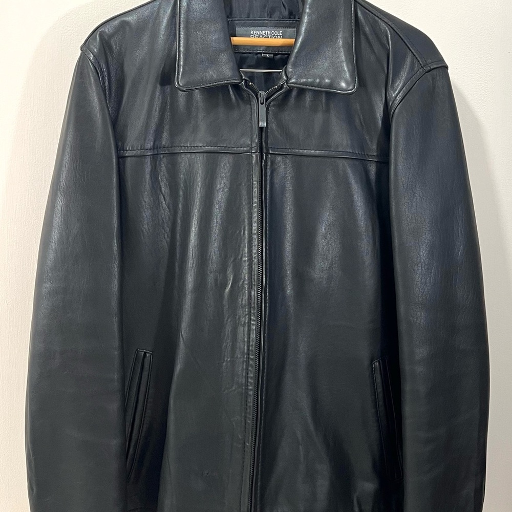 Kenneth Cole Reaction Men’s Black Leather Jacket Large - Picture 3 of 10